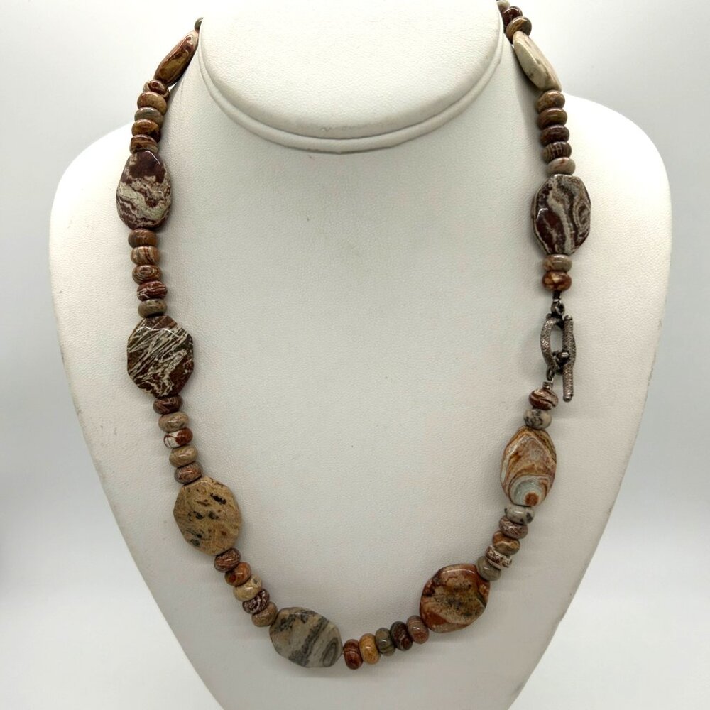 Handcrafted Jasper Necklace Multi-Color Beaded Earth Tone Artisan Stone 20" - Picture 2 of 13